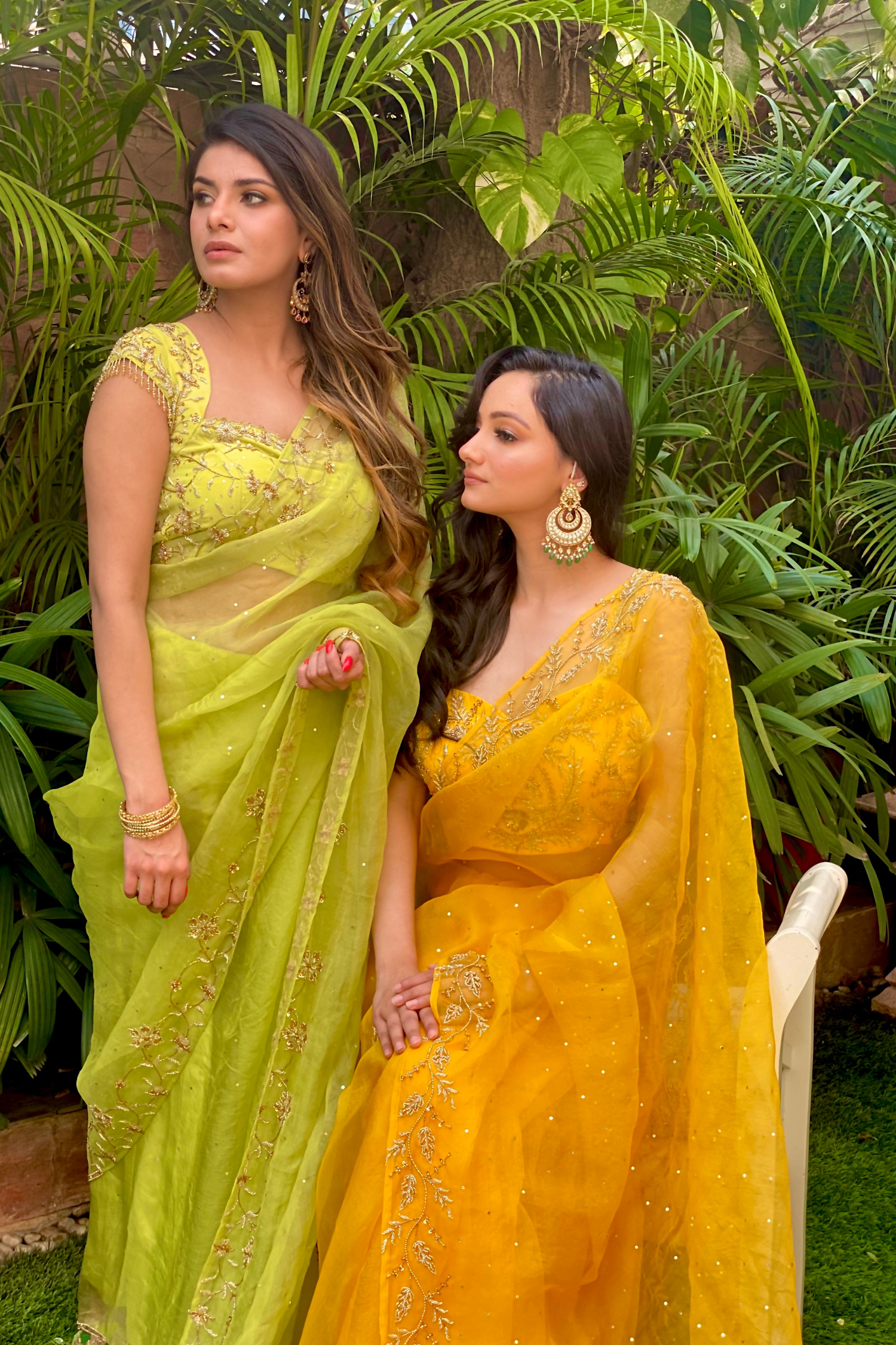 LIME GREEN AND YELLOW WOVEN PURE BRASSO CHIFFON SAREE WITH BROCADE BLO –  zarikaariindia.com